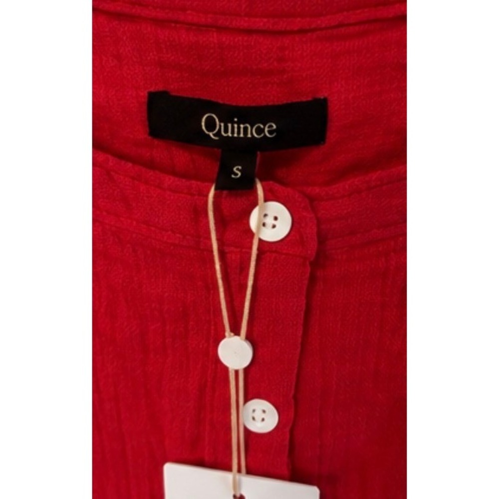 Quince Cotton Gauze Henley Top Womens Small Red NEW Short Sleeve Button Front - Picture 8 of 9